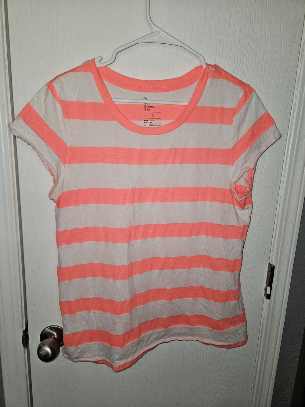 GAP Neon Pink & White Striped Short Sleeve Tee
